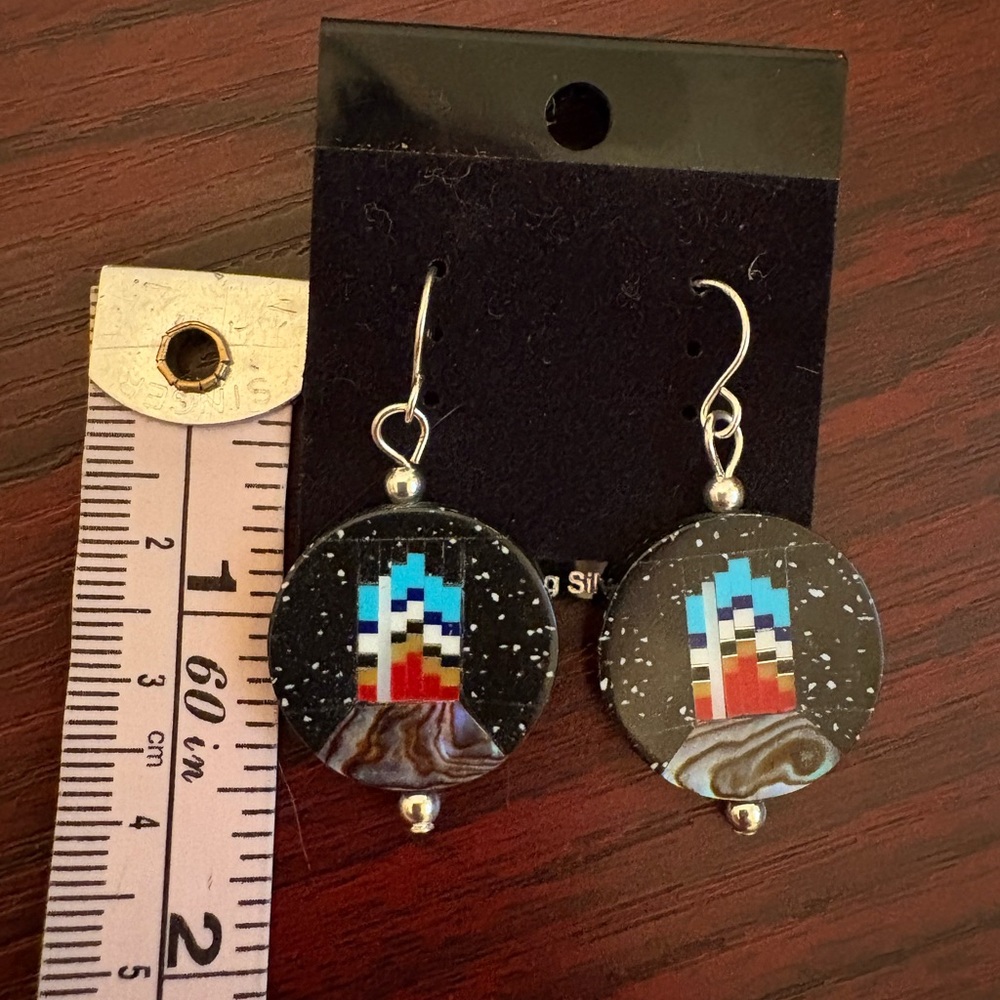 Colorful Geometric Inlay Earrings - Picture 5 of 5